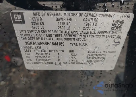 2017 Chevrolet Equinox Ls from USA, damaged, VIN 2GNALBEK6H1544169